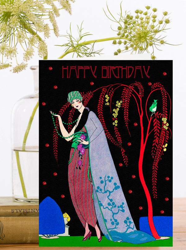Lady Chic & Red Tree Birthday Card