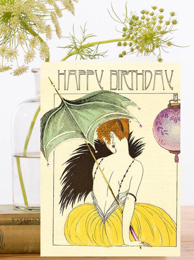 Woman with Umbrella Birthday Card