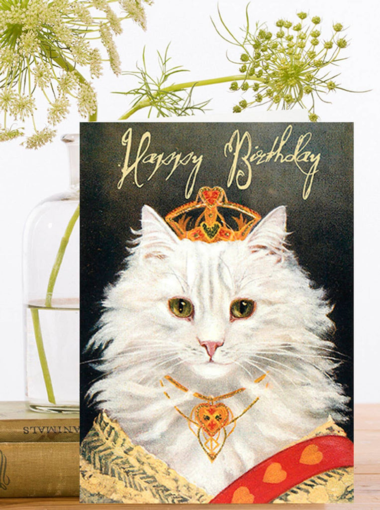 Crowned Cat Hand Glittered Birthday Card - Belle De Provence