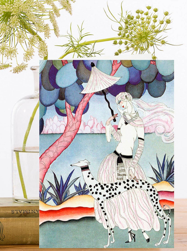 Hand Glittered Woman & Dog Greeting Card - Belle De Provence