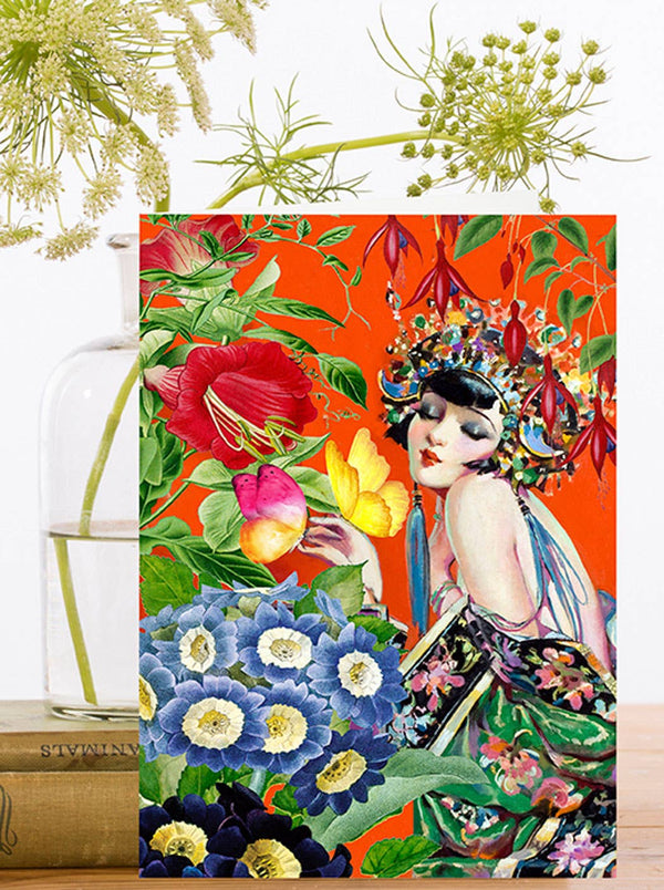 Woman with Flowers Birthday Card