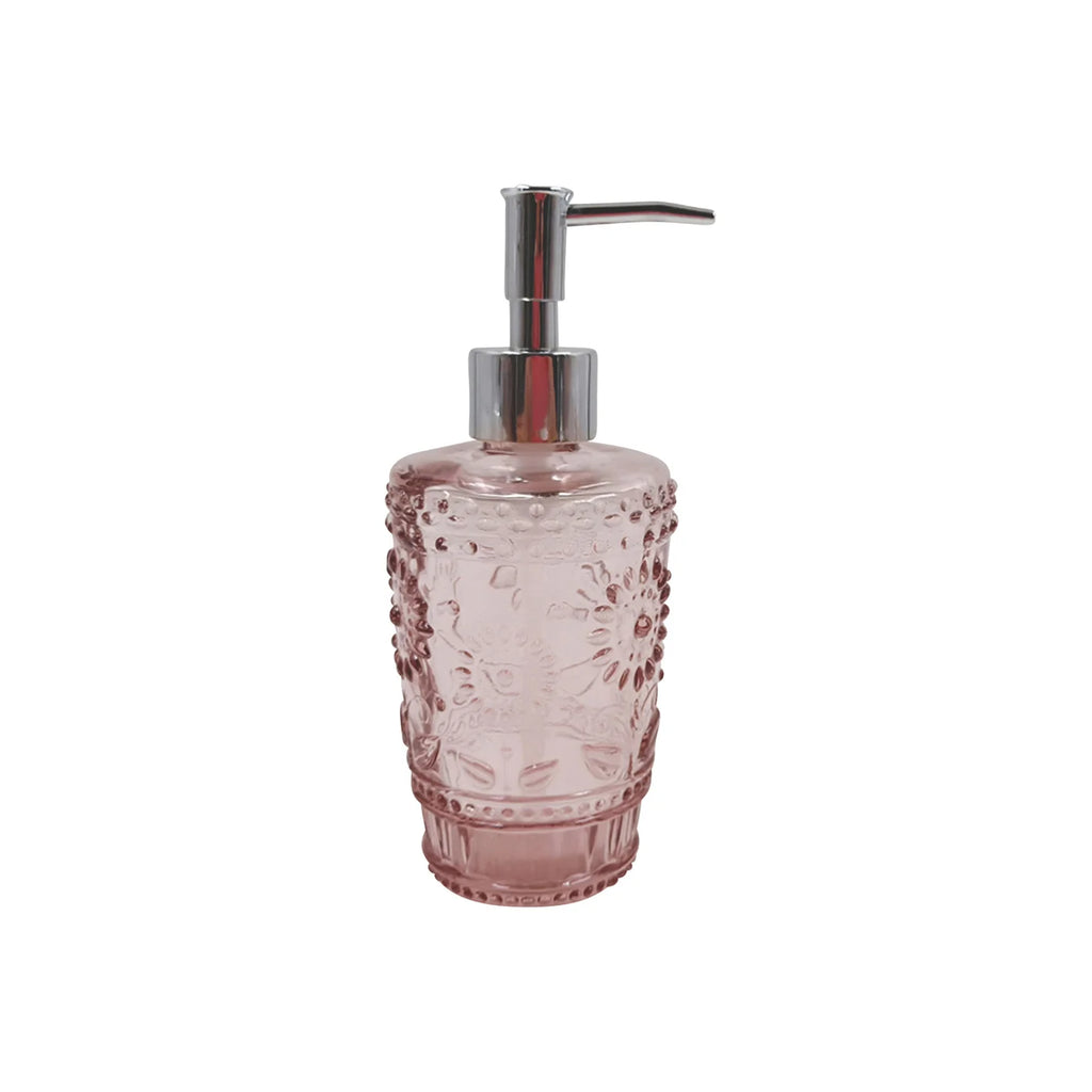 Pink Pattern Glass Soap Dispenser