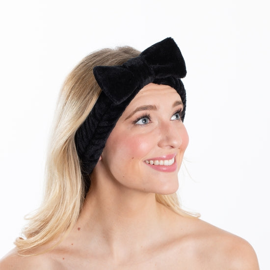 Plush Bow Headband - Black - Belle De Provence