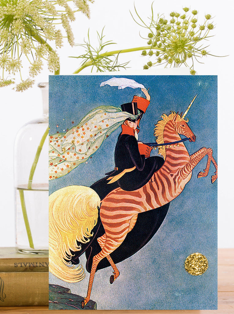 Unicorn Rider Glittered Greeting Card