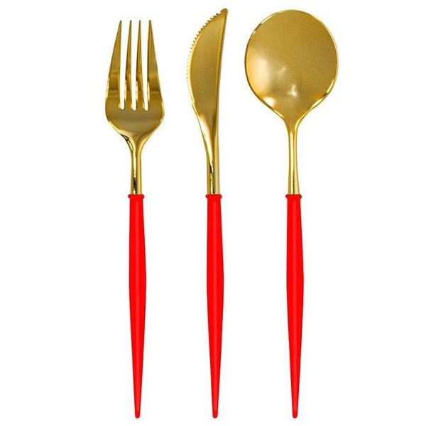 Red & Gold Plastic Cutlery - Belle De Provence