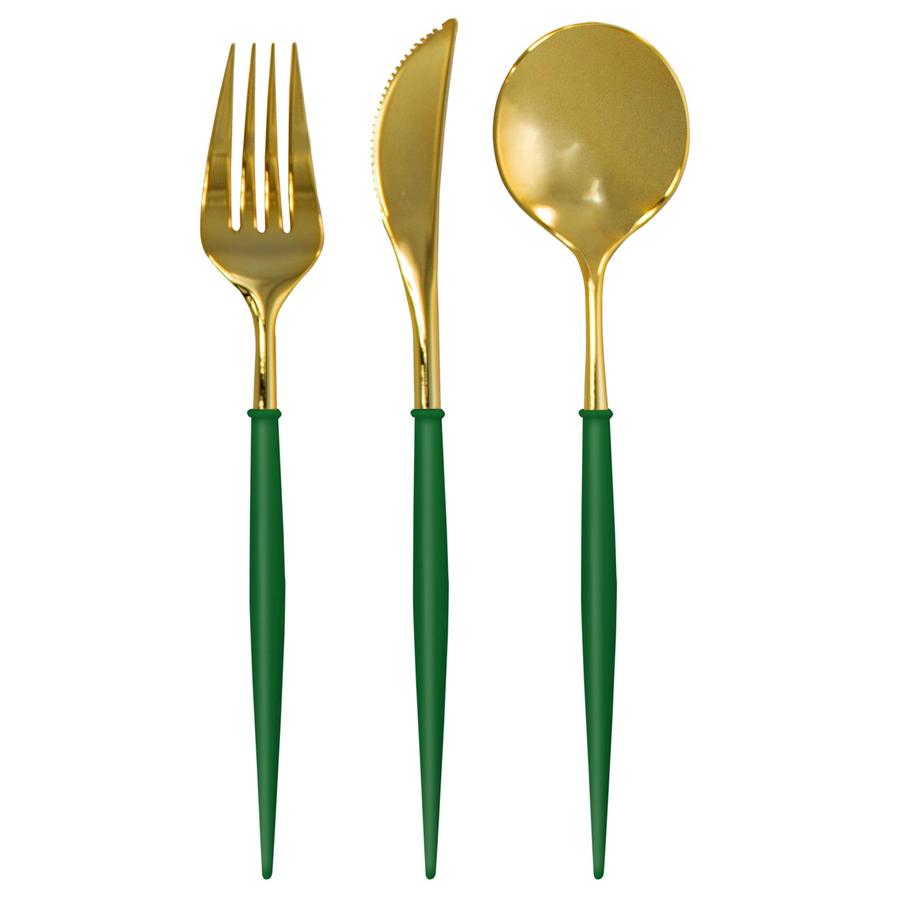 Emerald & Gold Plastic Cutlery - Belle De Provence