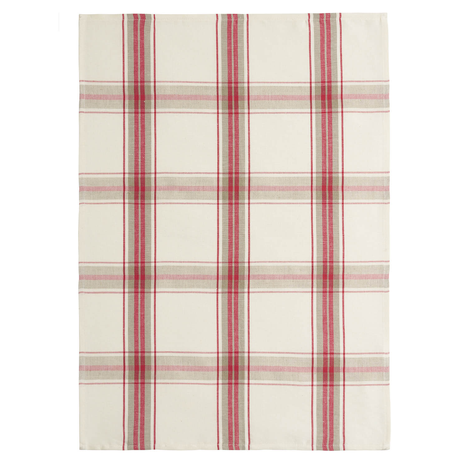 A checkered red and white tea towel laid out flat.