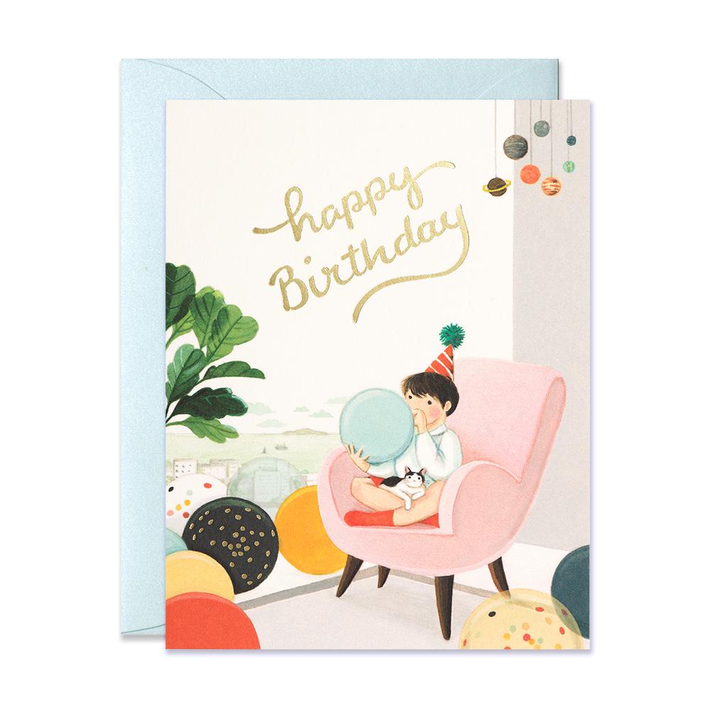 Blowing Balloon Birthday Card - Belle De Provence
