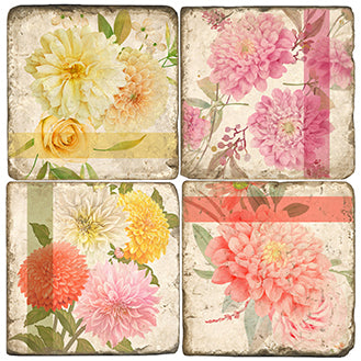 Botanical Dahlia Marble Coasters - Belle De Provence