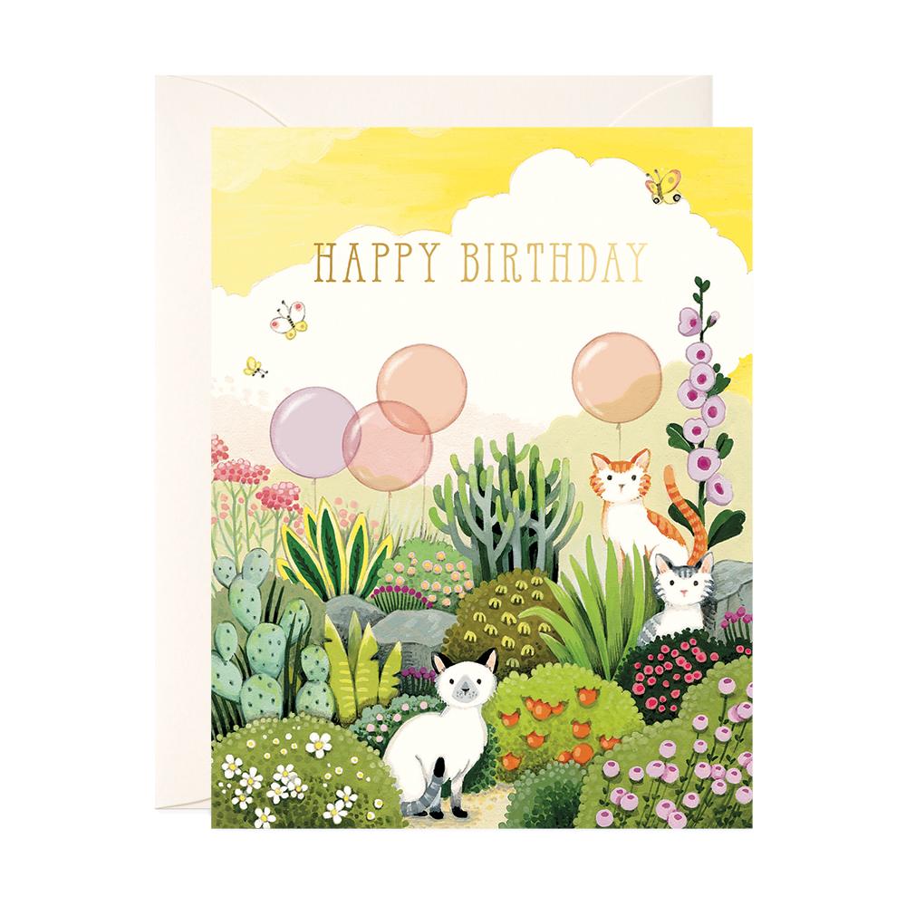 Cats in Garden Birthday Card - Belle De Provence