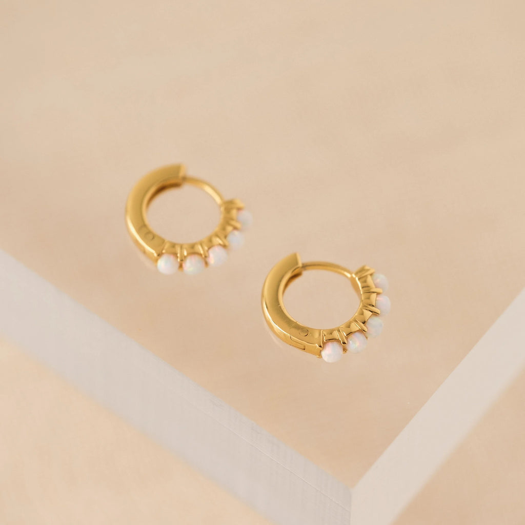 Opal 12mm Huggie Hoop Earrings