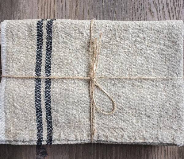 Vintage linen Natural/BlackTea Towel - Belle De Provence