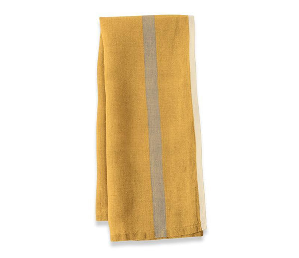 Laundered Linen Mustard/Grey Tea Towel - Belle De Provence