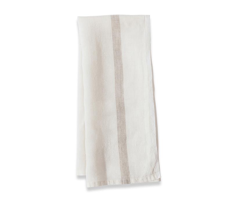 Laundered Linen White/Natural Tea Towel - Belle De Provence