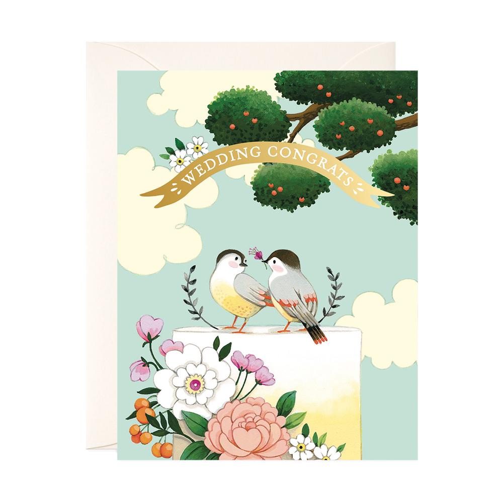 Birds on Cake Wedding Card - Belle De Provence