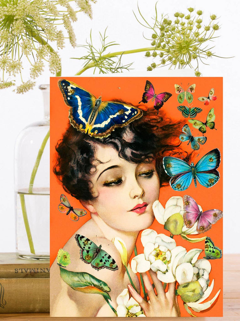 Woman with Butterflies Greeting Card