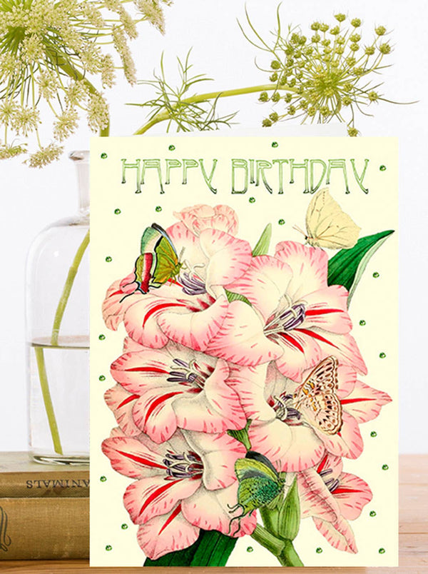 Hand Glittered Botanical Birthday Card
