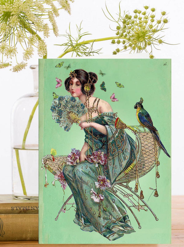 Woman with Fan Blank Greeting Card