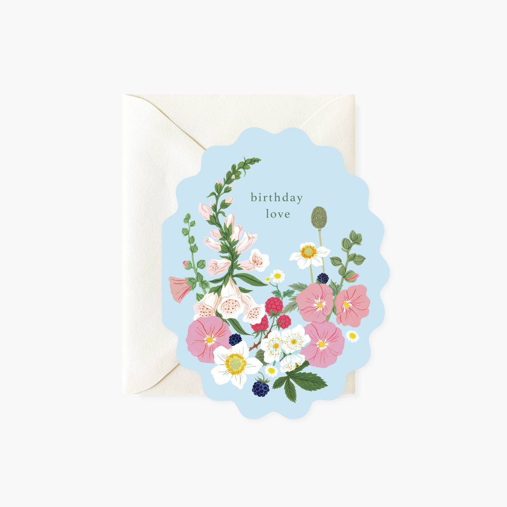A2 size folded birthday card with a floral design and 'Birthday Love' text, paired with an A2 envelope.