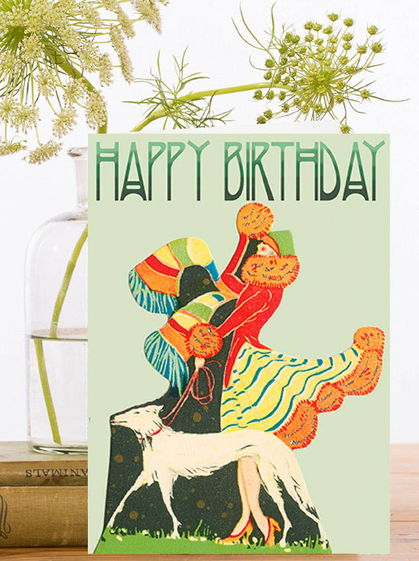 Hand Glittered Walking Dog Birthday Card